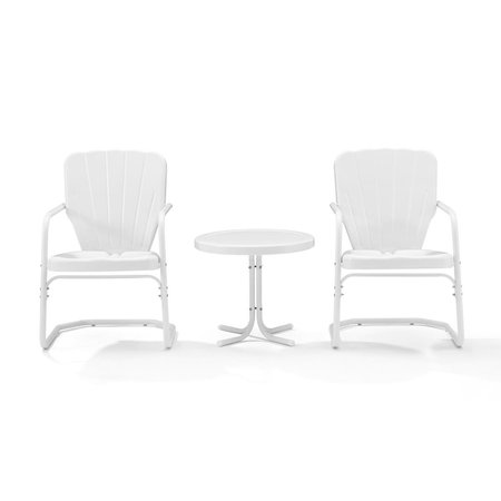 CLAUSTRO Ridgeland 3 Piece Metal Conversation Seating Set in White Gloss CL2613676
